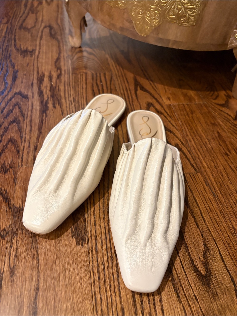 Sam Edelman Ecru Ruched Slip-On Mules size 8.5 like new